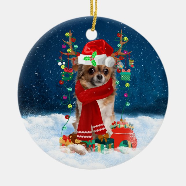 Chihuahua Christmas Ceramic Tree Decoration (Front)