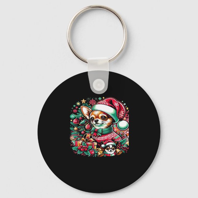 Chihuahua Christmas Cheer! Classic T-Shirt Key Ring (Front)