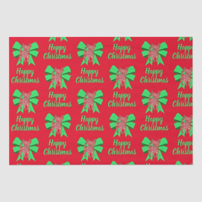 Chihuahua Christmas Dog & Bow Red Tissue Paper (Front)