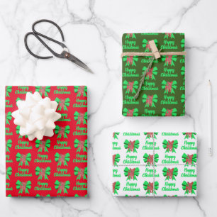 Chihuahua Christmas Dog & Green Bow 3 Colourways Wrapping Paper Sheet