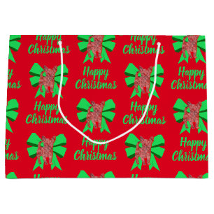 Chihuahua Christmas Dog & Green Bow Large Gift Bag
