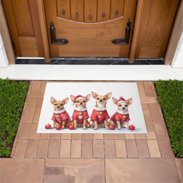 Chihuahua Christmas Dress Santa Hat Doormat (Outdoor)