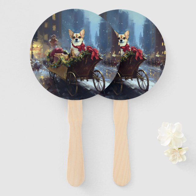 chihuahua Christmas Festive Season Hand Fan (Front and Back)