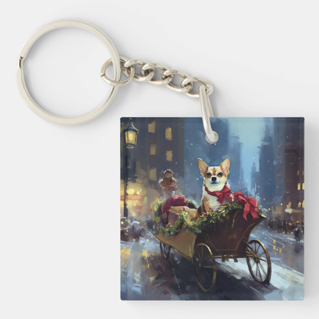 chihuahua Christmas Festive Season Key Ring (Front)