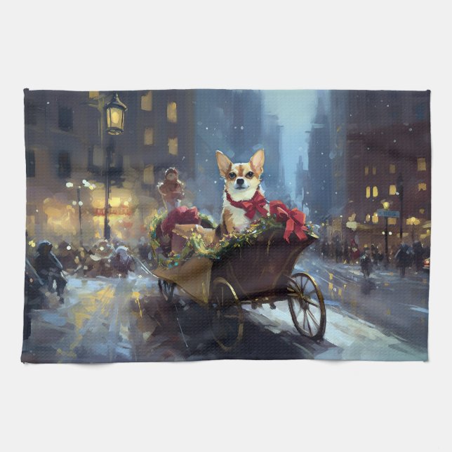 chihuahua Christmas Festive Season Tea Towel (Horizontal)