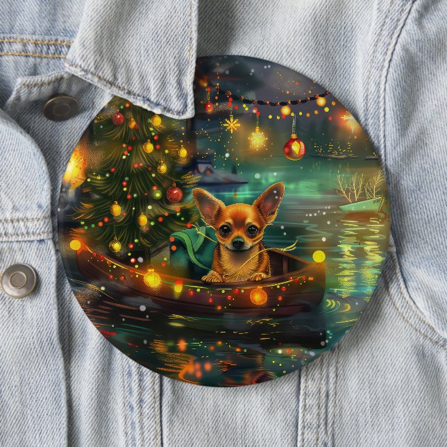 Chihuahua Christmas Festive Voyage 6 Cm Round Badge (In Situ)