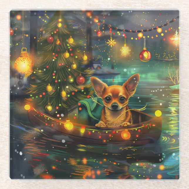 Chihuahua Christmas Festive Voyage Glass Coaster (Front)