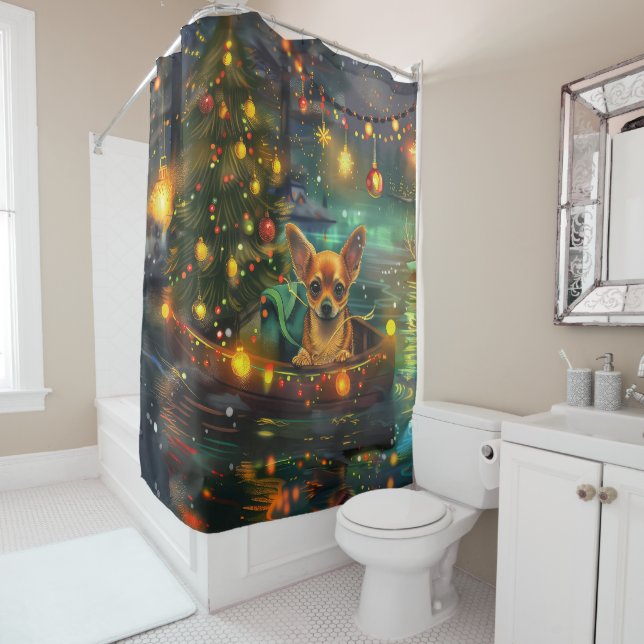 Chihuahua Christmas Festive Voyage Shower Curtain (In Situ)