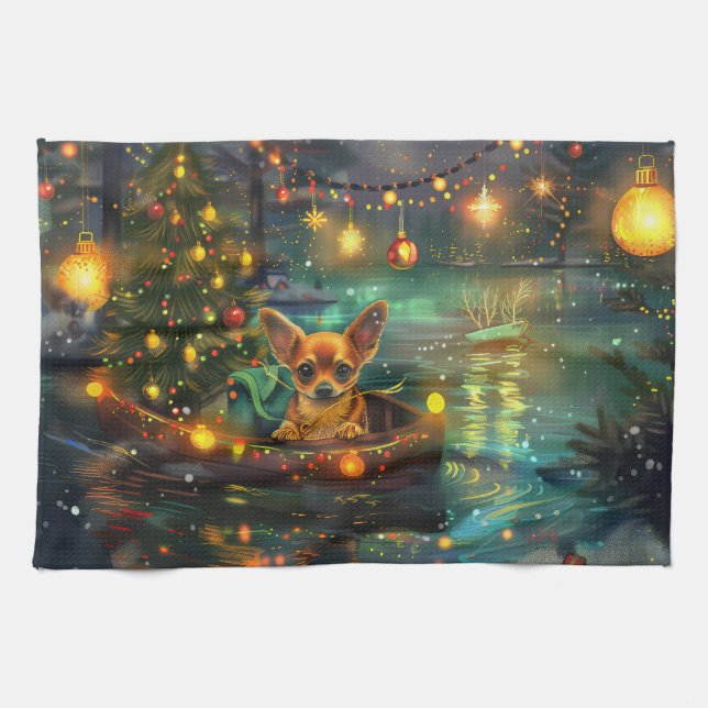 Chihuahua Christmas Festive Voyage Tea Towel (Horizontal)