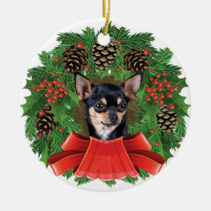 Chihuahua Christmas Holiday Wreath Ceramic Tree Decoration