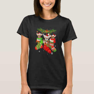 Chihuahua Christmas In Socks Lights Santa Hat Xmas T-Shirt