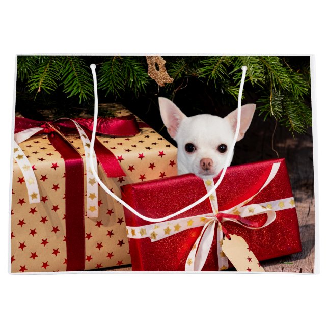 Chihuahua Christmas Large Gift Bag (Front)