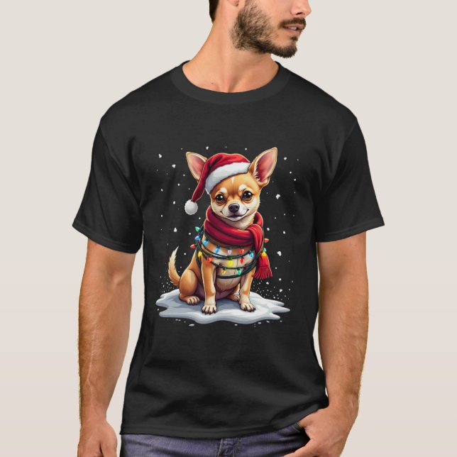 Chihuahua Christmas Light Funny Dog Xmas Tree  T-Shirt (Front)