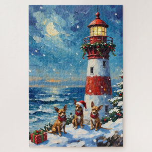 Chihuahua Christmas Lighthouse Holiday Jigsaw Puzzle