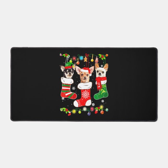 Chihuahua Christmas Lights Desk Mat (Front)