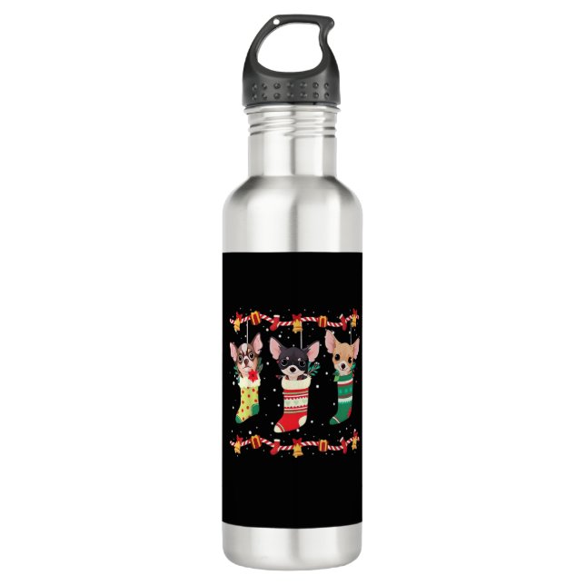 Chihuahua Christmas Lights Funny Xmas Dog Lover Es 710 Ml Water Bottle (Front)