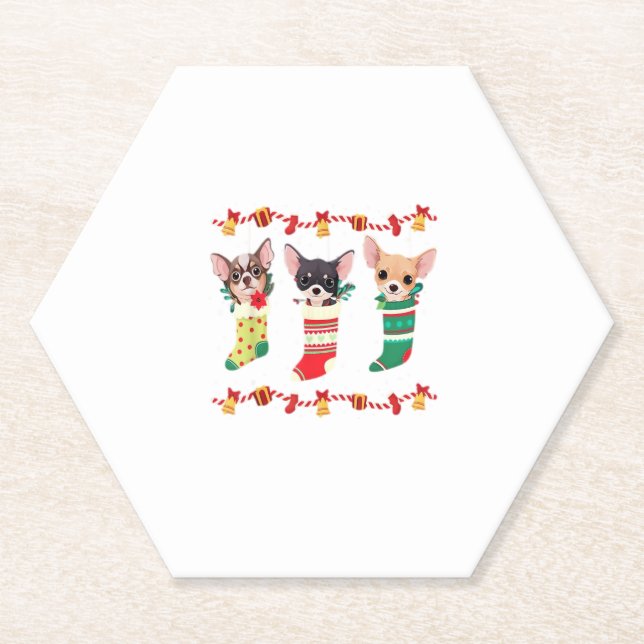 Chihuahua Christmas Lights Funny Xmas Dog Lover Es Paper Coaster (Front)