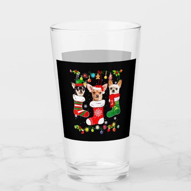 Chihuahua Christmas Lights Glass (Front)