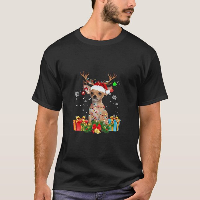 Chihuahua Christmas Lights Santa Oversized T-Shirt (Front)
