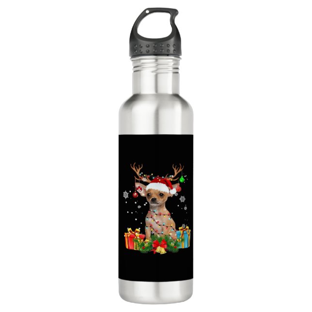 Chihuahua Christmas Lights Santa Oversized T-Shirt 710 Ml Water Bottle (Front)
