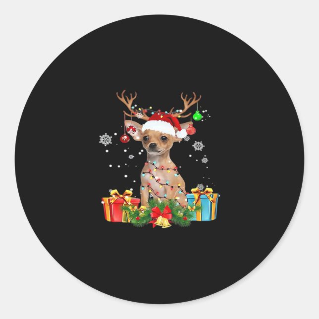Chihuahua Christmas Lights Santa Oversized T-Shirt Classic Round Sticker (Front)