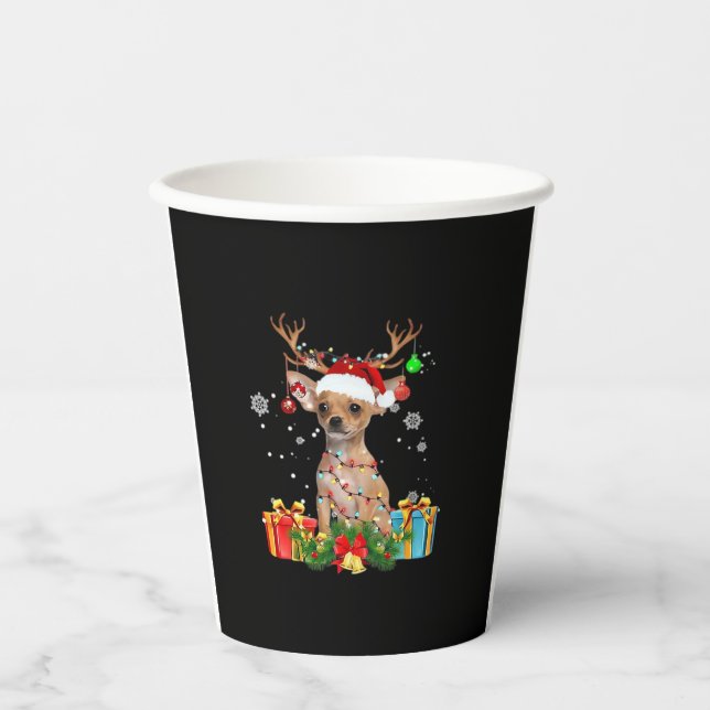 Chihuahua Christmas Lights Santa Oversized T-Shirt Paper Cups (Front)