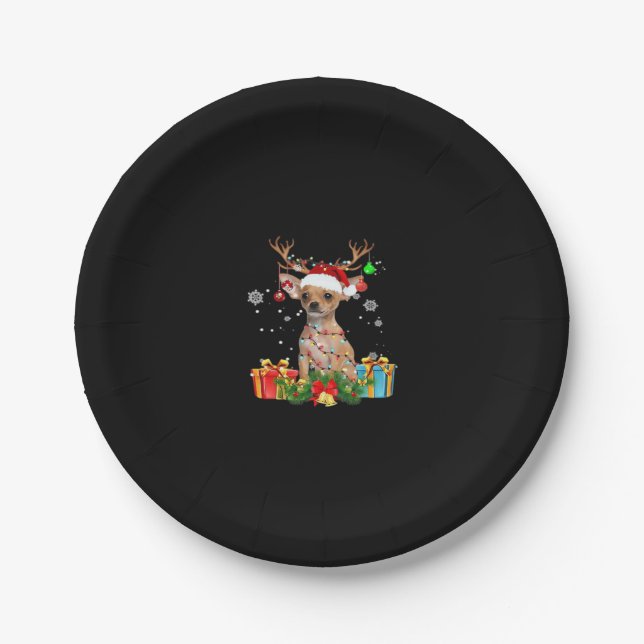 Chihuahua Christmas Lights Santa Oversized T-Shirt Paper Plate (Front)