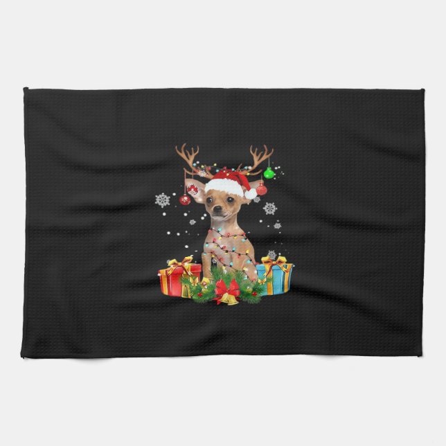 Chihuahua Christmas Lights Santa Oversized T-Shirt Tea Towel (Horizontal)