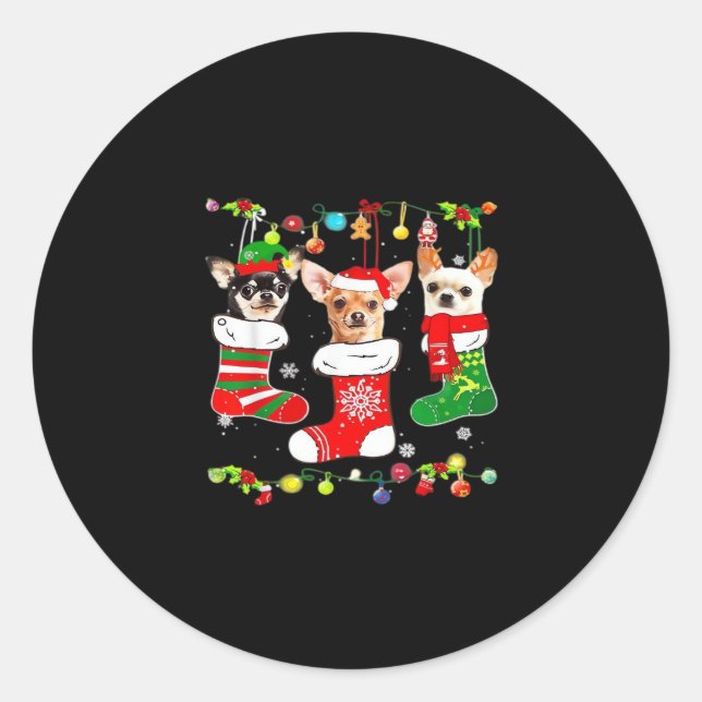 Chihuahua Christmas Lights Xmas Dog Classic T-Shir Classic Round Sticker (Front)