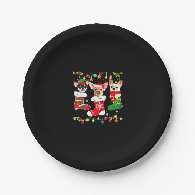 Chihuahua Christmas Lights Xmas Dog Classic T-Shir Paper Plate (Front)