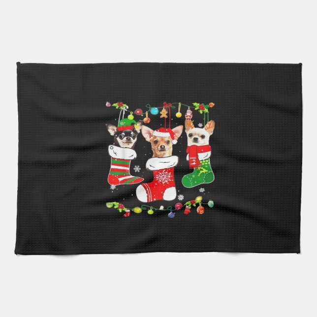 Chihuahua Christmas Lights Xmas Dog Classic T-Shir Tea Towel (Horizontal)