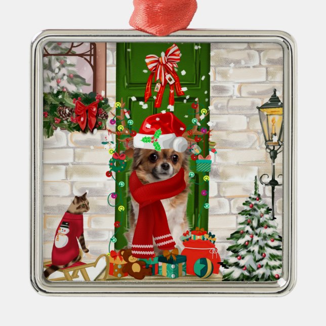 Chihuahua Christmas Metal Tree Decoration (Front)