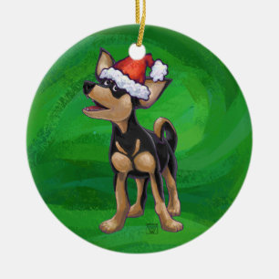 Chihuahua Christmas On Green Ceramic Tree Decoration