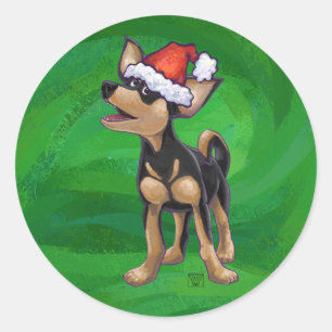Chihuahua Christmas On Green Classic Round Sticker