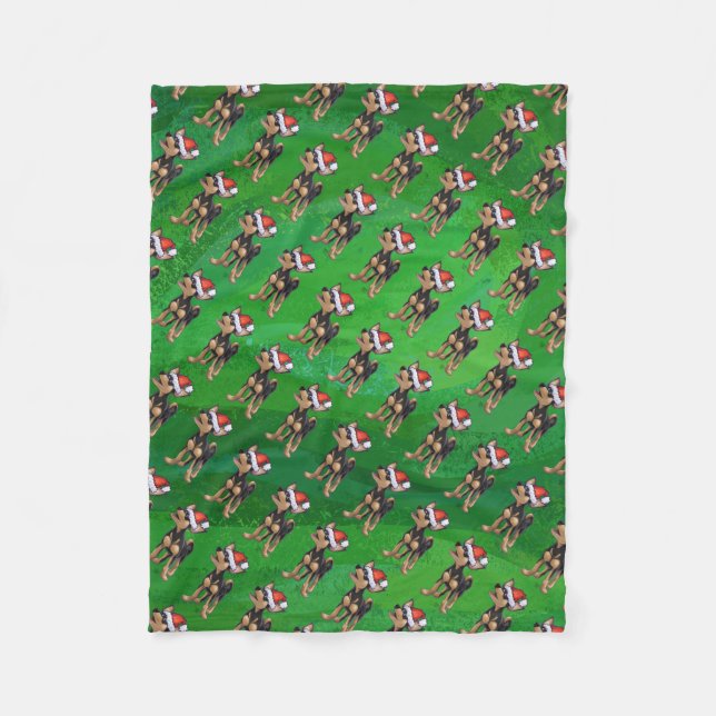 Chihuahua Christmas On Green Fleece Blanket (Front)