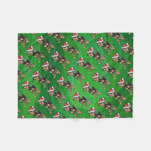 Chihuahua Christmas On Green Fleece Blanket