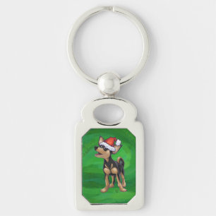Chihuahua Christmas On Green Key Ring