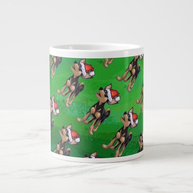 Chihuahua Christmas On Green Large Coffee Mug (Front)