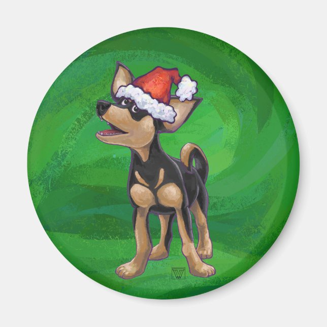 Chihuahua Christmas On Green Magnet (Front)