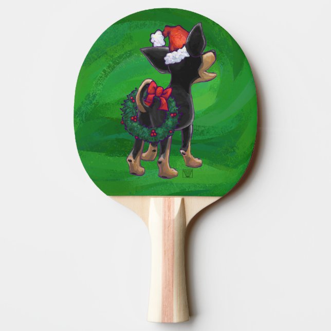 Chihuahua Christmas On Green Ping Pong Paddle (Back)