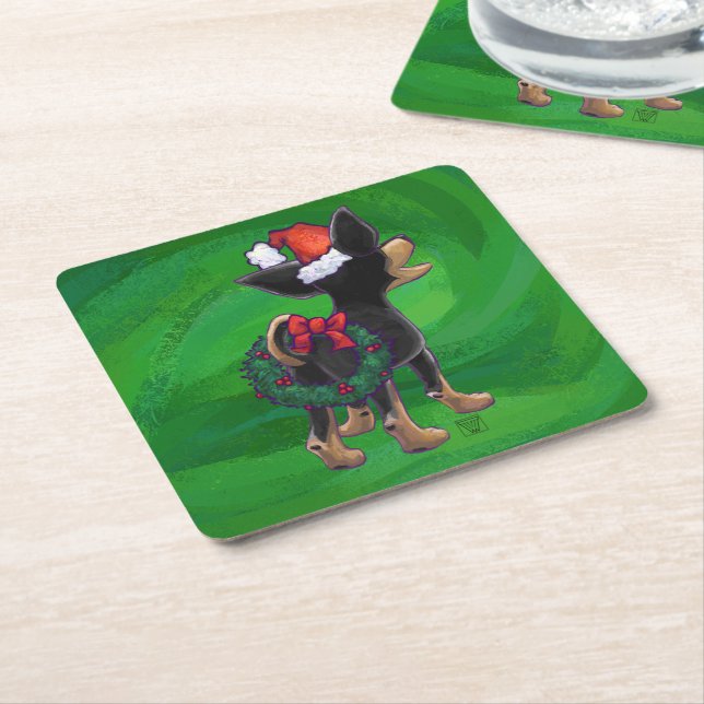 Chihuahua Christmas On Green Square Paper Coaster (Angled)