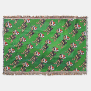 Chihuahua Christmas On Green Throw Blanket