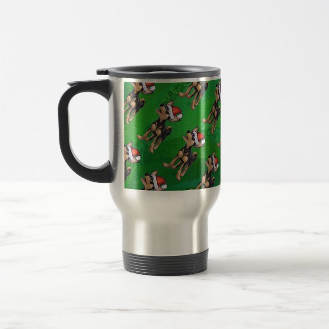 Chihuahua Christmas On Green Travel Mug (Left)