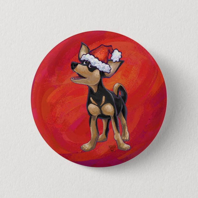 Chihuahua Christmas On Red 6 Cm Round Badge (Front)