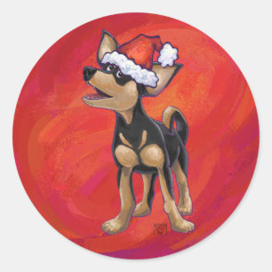 Chihuahua Christmas On Red Classic Round Sticker