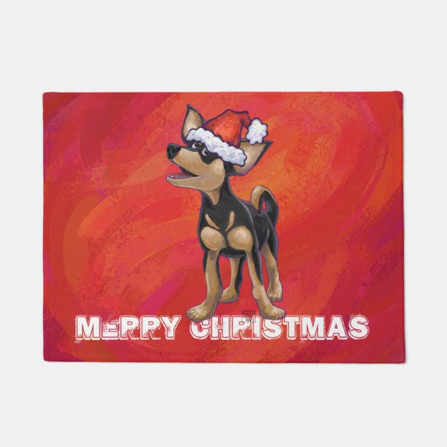 Chihuahua Christmas On Red Doormat (Front)