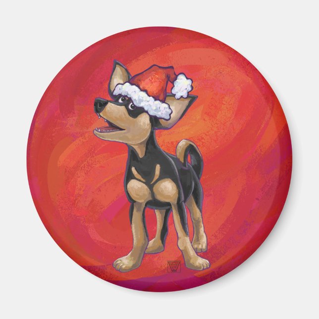 Chihuahua Christmas On Red Magnet (Front)