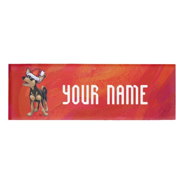 Chihuahua Christmas On Red Name Tag (Front)