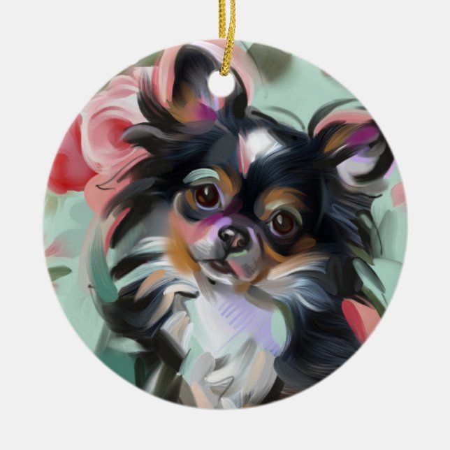 Chihuahua Christmas Ornament | Holidays, floral (Front)