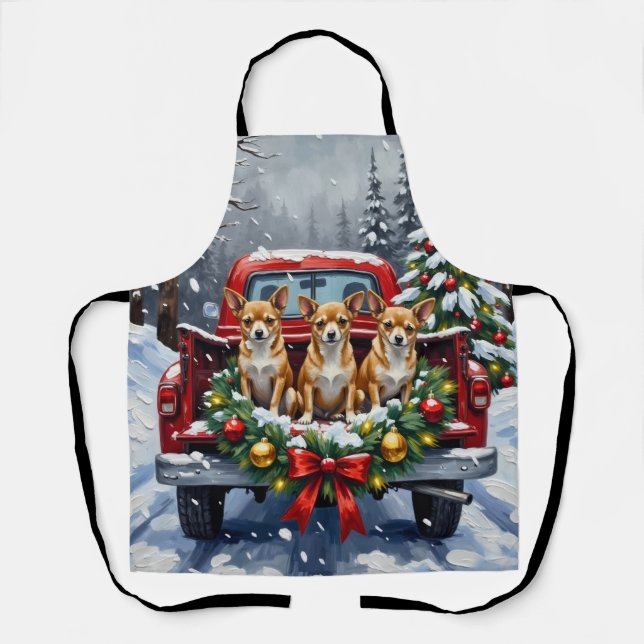Chihuahua Christmas Red Truck Holiday Apron (Front)